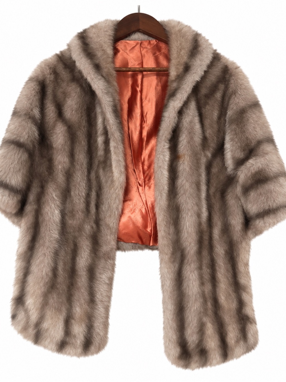 Vintage 1970s Sears The Fashion Place Faux Mink Fur Stole Cape Shawl Gray Taupe